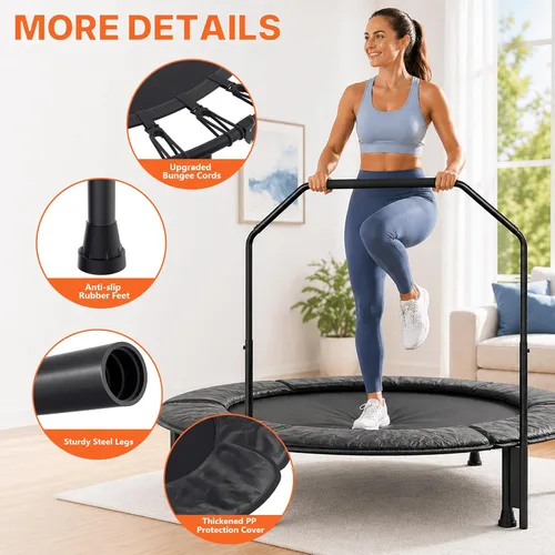 Miniatura 4 de Juturna Mini Trampolín Plegable de 40 Pulgadas, Trampolín de Rebote para Adultos, Capacidad de 450 Libras con Barra Ajustable en Forma de T