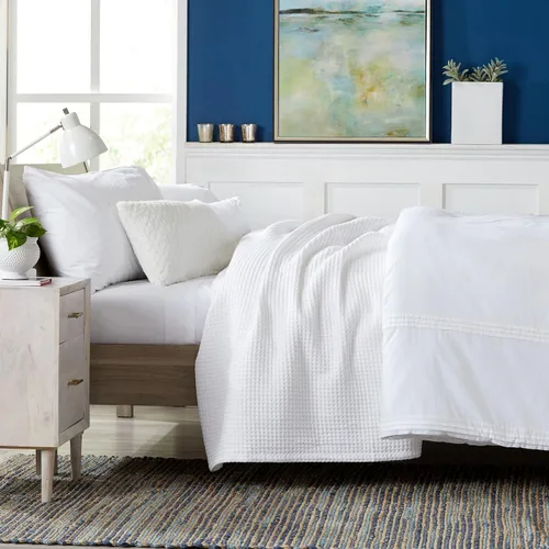 Miniatura 4 de Manta de cama 100% algodón con tejido gofrado Manta suave, transpirable y ligera para todas las estaciones Perfecta para acolchado Colección