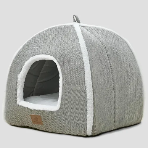 Camas para gatos de interior, cama de gato, tienda de campaña para gatitos y mascotas pequeñas con cojín lavable, suave y cálida, color gris, 15