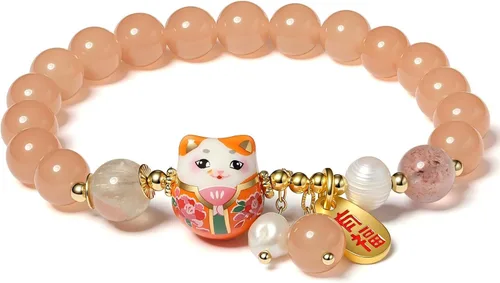 Miniatura 3 de Pulsera de gato de la suerte con cristal azul, colgante de gato de cerámica, joyería de buena suerte Feng Shui para mujer, pulsera de riqueza