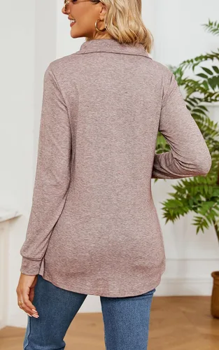 Miniatura 6 de Newchoice Blusa de manga larga para mujer, para leggings, casual, cuello de muesca, con botones, sudadera sin botones