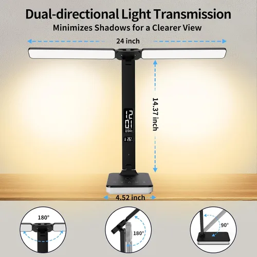 Miniatura 4 de Lámpara de escritorio LED para oficina en casa, puerto de carga USB, luz de escritorio de lectura con 5 temperaturas de color, atenuación continua