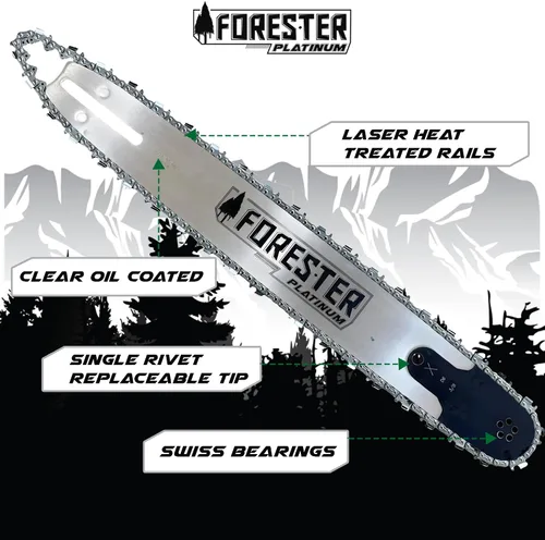 Miniatura 5 de FORESTER Combo de barra guía de motosierra de repuesto Platinum de 20" y cadena - 20 pulgadas de longitud, paso de 3/8", calibre .050, montaje D009