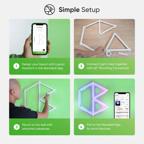 Miniatura 6 de Kit más inteligente de luces de pared LED Nanoleaf Lines WiFi RGBW de 16M, luces de color atenuables para juegos y decoración del hogar