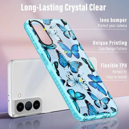 Miniatura 3 de Toycamp Funda para Samsung Galaxy S22, diseño de mariposa azul para mujeres, niñas, adolescentes, bonita funda femenina con soporte de anillo