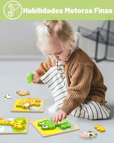 Miniatura 4 de Benresive Rompecabezas de madera para niños pequeños, 6 piezas de juguetes Montessori de animales para niños de 1 a 3 años, juguetes educativos