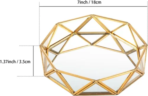 Miniatura 2 de Feyarl Bandeja Pequeña de Cristal Dorado para Perfumes, Organizador de Baratijas y Joyas, Bandeja Decorativa Ornamentada para Vanidad, Cosméticos