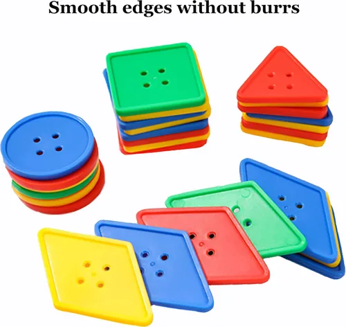 Miniatura 6 de 70 piezas Montessori - Juguete de hilo con cordones – Cuentas grandes con forma geométrica para manualidades infantiles, actividades preescolares