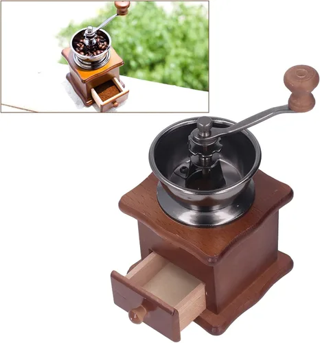 Miniatura 8 de Oumefar Molinillo de café manual, fácil de operar, molinillo de café manual, base de madera retro, núcleo de acero inoxidable, ajustable