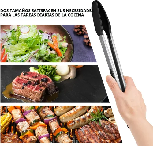 Miniatura 6 de HOTEC - Pinzas de cocina de acero inoxidable de primera calidad con cierre y puntas de silicona, juego de 2 de 9 pulgadas y de 12 pulgadas Paquete