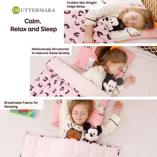 Miniatura 4 de BUZIO - Cobija infantil con peso, algodón transpirable con esferas y dibujos Leopardo Rosa
