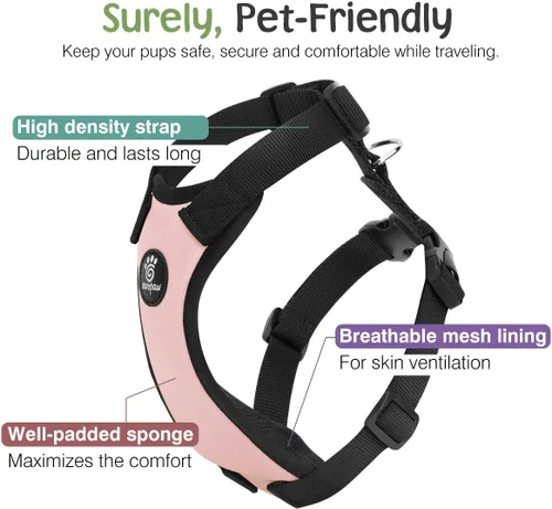 Miniatura 2 de VavoPaw Cinturón de seguridad para perro, arnés de coche con hebilla ajustable para perros, cinturón de seguridad de nailon para vehículos, cinturón