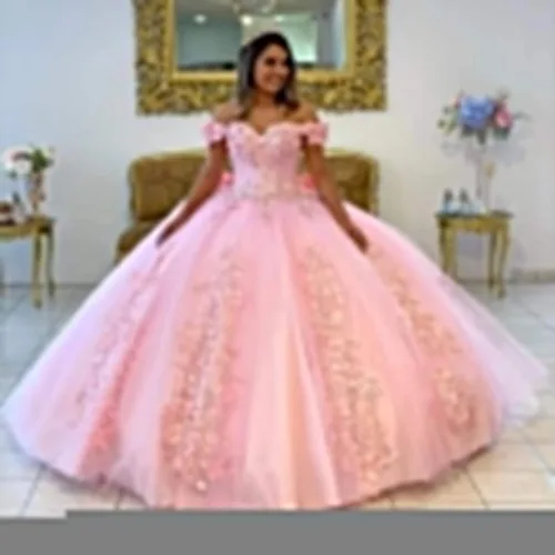 Miniatura 2 de Loyeloy Vestidos de quinceañera con hombros descubiertos para niñas, vestidos de baile hinchados con flores 3D para adolescentes, vestidos de fiesta