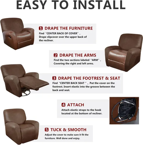 Miniatura 9 de ANARACHON Fundas para Sillas Reclinables Tipo Cuero, 4 Piezas Funda para Sillón Reclinable Lazy Boy, Protector de Muebles - Funda Suave Lavable