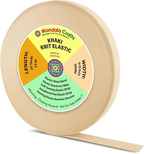 Miniatura 49 de Mandala Crafts Carrete de bandas elásticas anchas de 1/2 pulgada color beige para cinturas de pantalones, costura y manualidades DIY, 88 yardas
