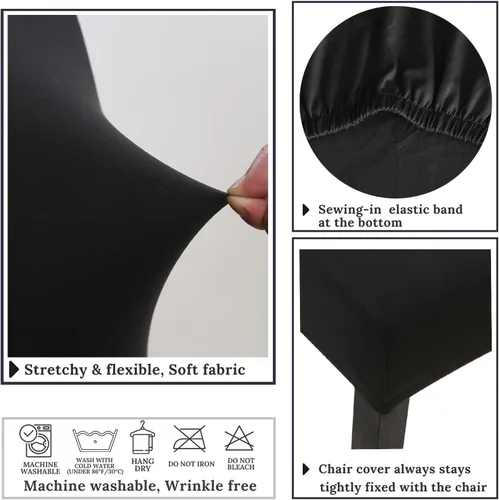 Miniatura 5 de Fundas Elásticas para Sillas Juego de 4 Fundas Negras Extensibles para Sillas de Comedor Lavables Extraíbles para Cocina, Hotel, Restaurante