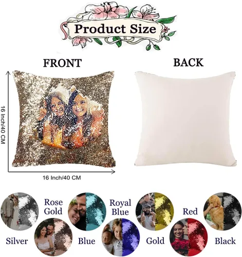 Miniatura 4 de Fundas de almohada personalizadas con lentejuelas y fotos, funda de sirena personalizada con tu foto, cojín decorativo reversible mágico