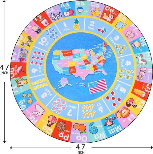 Miniatura 2 de Alfombras infantiles para sala de juegos, suave y antideslizante, alfombra educativa redonda de 4 x 4 pies para aprender alfabetos ABC, números
