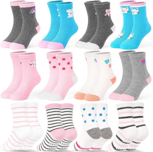 Miniatura 8 de ELUTONG - Calcetines de agarre para niños, paquete de 12 unidades, antideslizantes, calcetines de tripa para bebés y niños de 1 a 7 años, niños