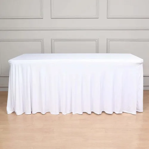 Miniatura 13 de Efavormart - Falda de mesa rectangular de una pieza de elastano de 6 pies, color negro, con volantes