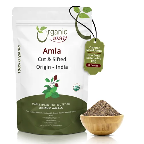 Organic Way Amla/Grosella Espinosa India Seca Cortada y Tamizada (Phyllanthus emblica) - Certificado Orgánico y Kosher | Crudo, Vegano, Sin OMG y