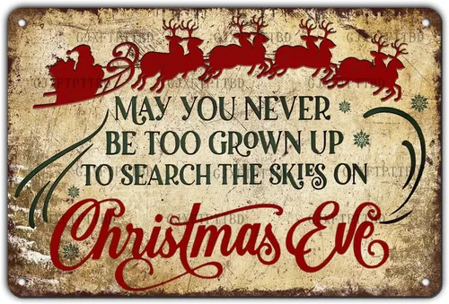 Letreros de Navidad de Metal Vintage de Lata, May You Never to Too Grown Up to Search The Skies Christmas Eve 8x12 Pulgadas Arte Rústico de Pared