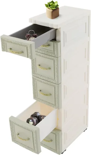 Miniatura 6 de Cómoda de almacenamiento de cajones de plástico de 5 niveles, organizador de almacenamiento delgado y estrecho de 33 pulgadas de alto, unidad
