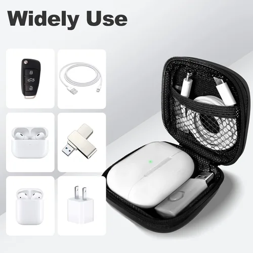 Miniatura 3 de Estuche cuadrado para auriculares, bolsa de almacenamiento portátil de EVA, organizador de accesorios para teléfono celular con mosquetón