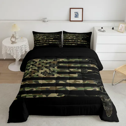 Miniatura 8 de Erosebridal Juego de ropa de cama de pesca tamaño individual, juego de edredón de peces coloridos para niños, adolescentes, hombres, pescadores