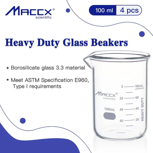 Miniatura 2 de Vaso de vidrio resistente de 3.4 onzas (3.4 fl oz), 3.3 Griffin de borosilicato de forma baja con graduación impresa, paquete de 4, BKL100-004