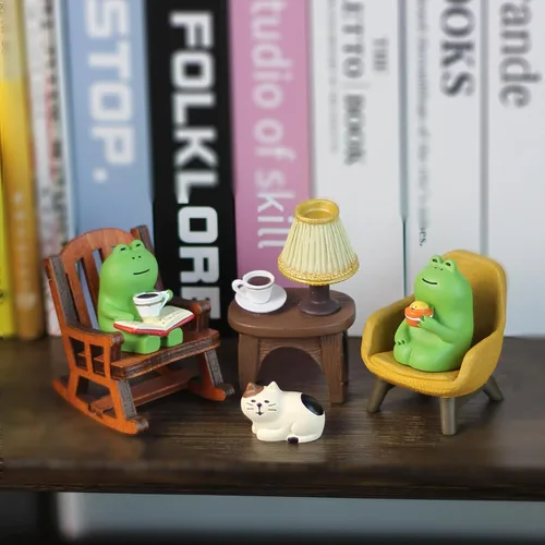 Miniatura 2 de Refintural Estatua de figuras de rana en miniatura, adorables coleccionables de rana para decoración de escritorio y dormitorio, decoración perfecta