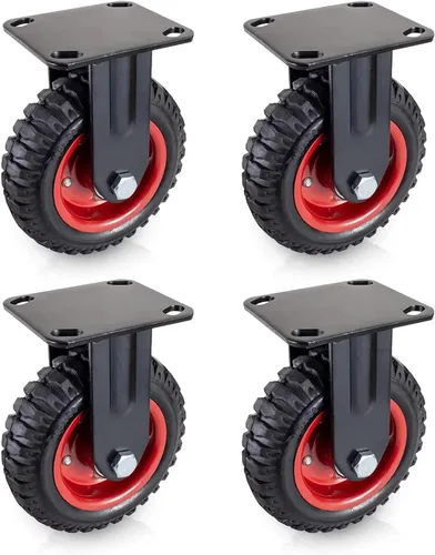 Miniatura 8 de Ruedas giratorias POWERTEC, ruedas fijas de alta resistencia con placa de goma con tracción nodriza para banco de trabajo