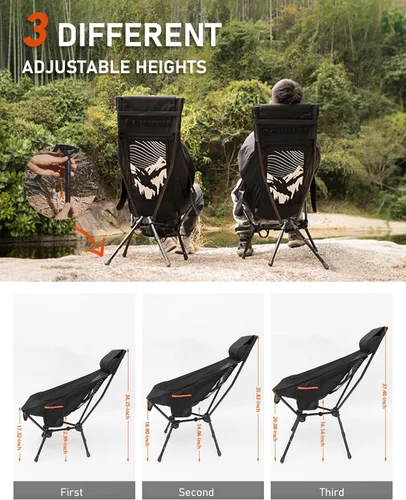 Miniatura 3 de NOVSIGHT Sillas de camping – Silla de camping de respaldo alto con reposacabezas y pies ajustables, marco de aluminio ligero, silla de campamento