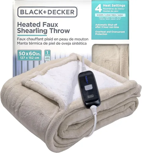 Miniatura 11 de BLACK+DECKER Manta térmica eléctrica, manta eléctrica de piel de oveja sintética, manta térmica con 4 niveles de calefacción, temporizador de 3