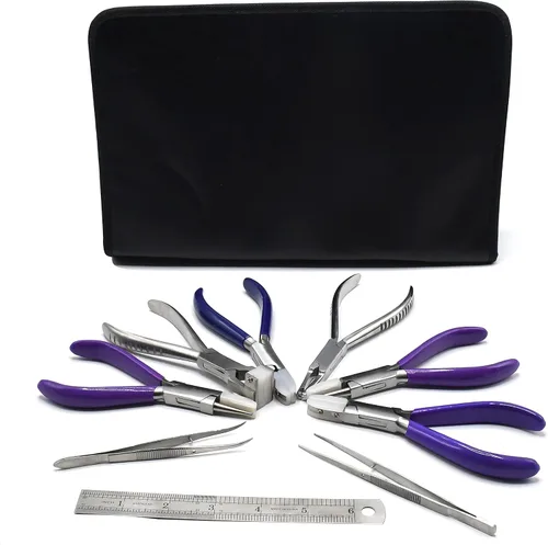 Miniatura 5 de Juego de 9 alicates de reparación de lentes para ojos, marco de gafas y almohadilla de nariz, kit de herramientas de mano óptica