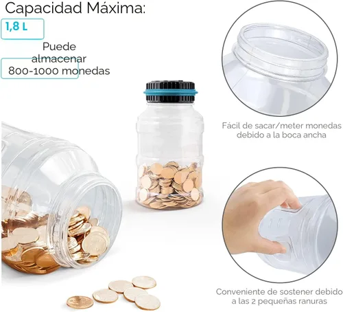 Miniatura 4 de Alcancía grande para niños y adultos, Vcertcpl Banco digital con contador de monedas LCD, capacidad de 1.8 L, tarro de dinero para adultos, diseñado