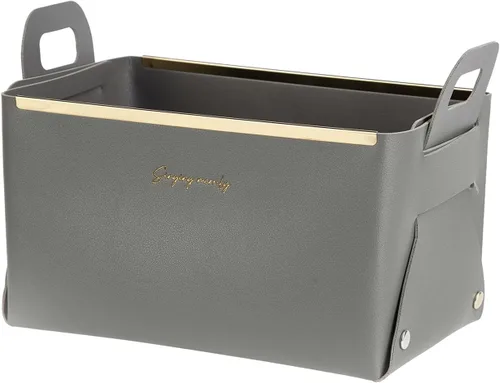 Miniatura 10 de Cesta decorativa de piel sintética, cesta pequeña para entrada, mesita de noche, cómoda, caja organizadora rectangular plegable (marrón)