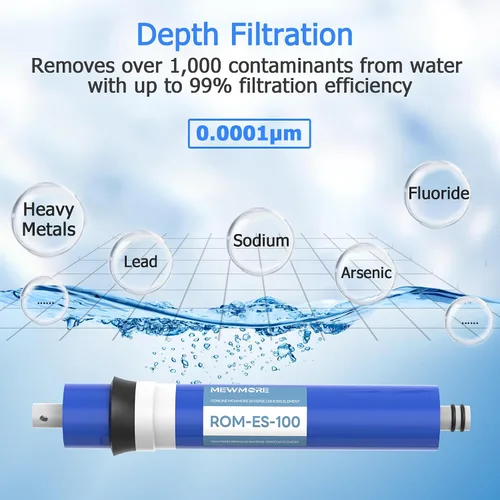 Miniatura 3 de Filtro de membrana RO de 100 GPD con carcasa, membrana de ósmosis inversa de repuesto, para el hogar, debajo del fregadero, filtro de agua potable