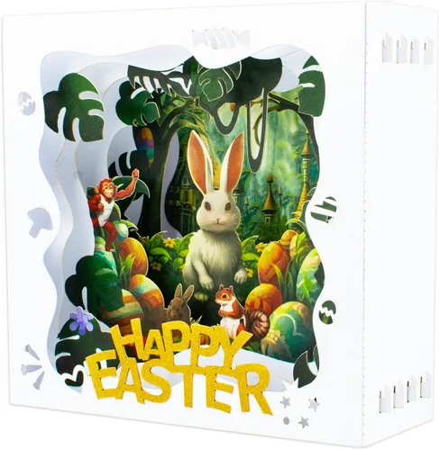 Miniatura 17 de GREETING ART Tarjeta desplegable de Pascua, diseño de ramo de conejo de cruz de lirio colorido 3D, tarjetas de felicitación de ramo de Pascua 3D