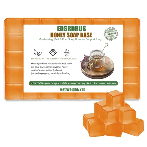 EDSRDRUS Base de jabón aromática de 2 libras, hecha a mano con miel y aceite de coco, base de jabón hidratante para derretir y verter