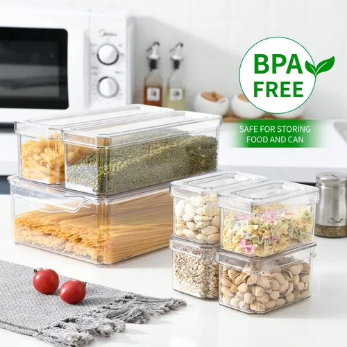 Miniatura 6 de KUMD Paquete de 10 contenedores organizadores transparentes para refrigerador con tapas, contenedores apilables para refrigerador, sin BPA