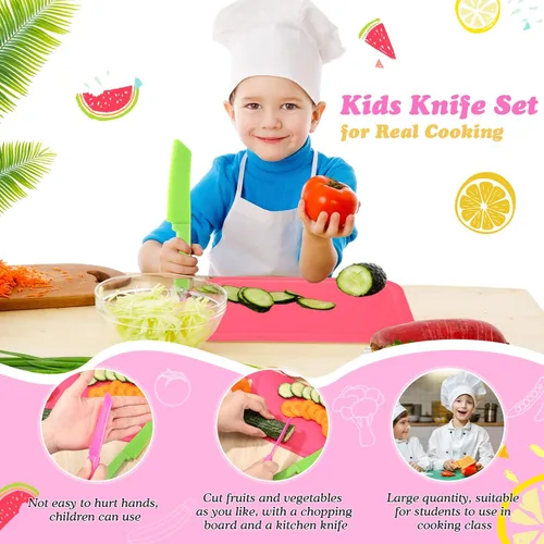 Miniatura 3 de Yinkin Juego de 20 cuchillos de plástico para niños con tabla de cortar, incluye 10 cuchillos seguros para niños, 10 tablas de cortar utensilios