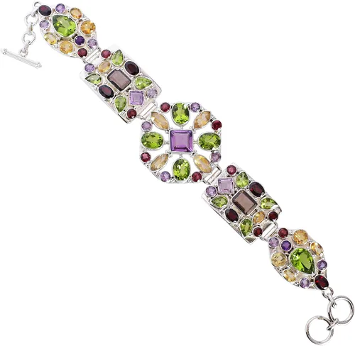 Pulsera de plata de ley 925 con piedra preciosa de cuarzo ahumado y amatista de peridoto y citrino, hermosa joyería hecha a mano, regalo de