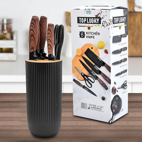 Miniatura 6 de Juego de cuchillos de cocina de 6 piezas, color caqui, afilado, juego de cuchillos de chef de acero inoxidable antiadherentes con bloque de Veta