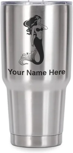 Miniatura 41 de LaserGram Vaso aislado al vacío de 20 onzas, sirena, grabado personalizado incluido (negro)