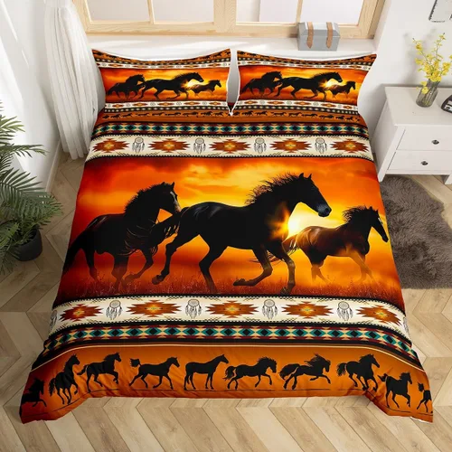Miniatura 40 de Juego de funda de edredón con diseño de caballos, atrapasueños para niños, adolescentes, hombres, funda de edredón con estampado de caballos