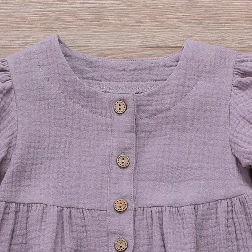 Miniatura 4 de Simple Frock - Vestido casual de lino con volantes para bebés y niñas pequeñas, ropa para niños, falda sólida, vestido de verano para niñas 4t