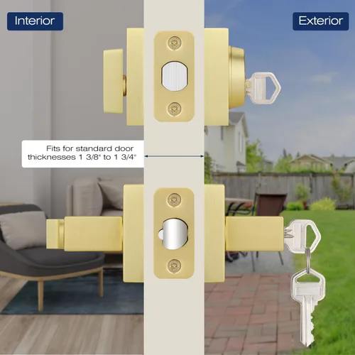 Miniatura 5 de EHOMEWARE Juego de 3 manijas de puerta con cerrojo de un solo cilindro, cerrojo de latón satinado, reversible para lado derecho e izquierdo, juego