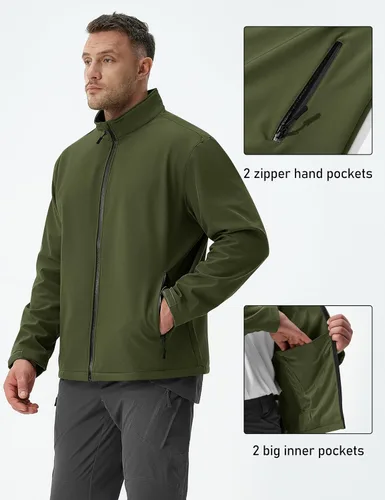 Miniatura 6 de MAGCOMSEN Chaqueta Softshell con forro polar para hombre, ligera, impermeable, cortavientos con cremallera, abrigo de lluvia para invierno