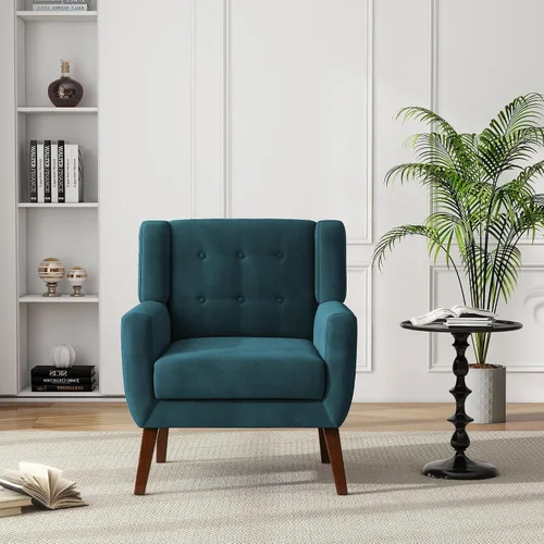 Miniatura 67 de Silla decorativa de piel sintética, moderna silla tapizada para sala de estar, cómodos asientos individuales con botones, asiento de lectura Negro